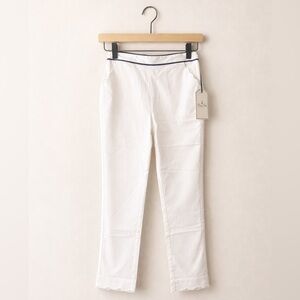 NWT Classic Prep Mindy Scallop Pant Size 8 White Sateen Navy Trim Ankle